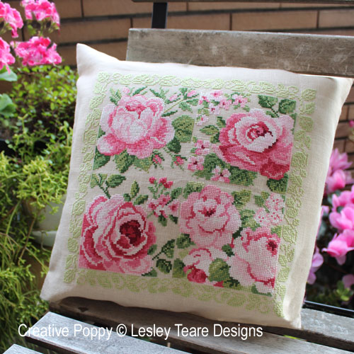 Delightful Pink Roses cross stitch pattern by Lesley Teare Designs