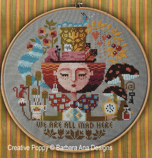 She Mad Hatter Dreams cross stitch pattern by Barbara Ana Designs