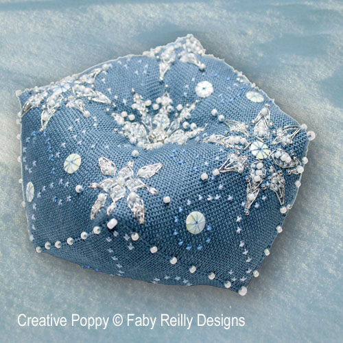 Let it Snoww Biscornu cross stitch pattern by Faby Reilly Designs