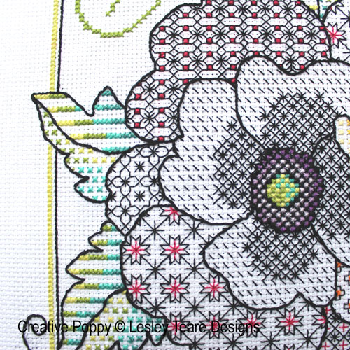 Poppy Blackwork cross stitch pattern by Lesley Teare Designs, zoom 1
