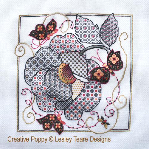Flower & Butterfly Blackwork cross stitch pattern by Lesley Teare Designs