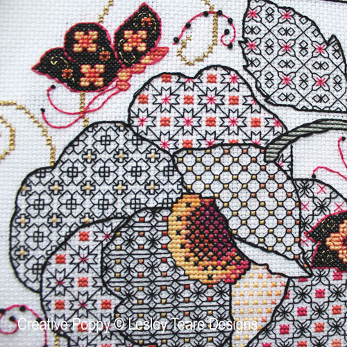 Flower & Butterfly Blackwork cross stitch pattern by Lesley Teare Designs, zoom 1
