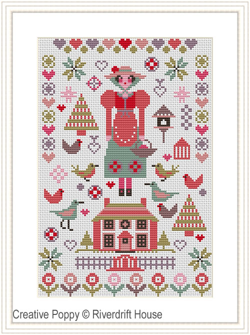 Pink House Mini Sampler cross stitch pattern by Riverdrift House